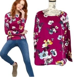 JOULES Harbour Print Jersey Top in Ruby Pink Rosy